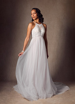 Azazie Odell Wedding Dresses Lavender Mist A-Line Halter Sequins Tulle Dress image7