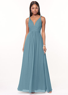 Azazie Maren Bridesmaid Dresses Moody Blue A-Line Pleated Chiffon Dress image1