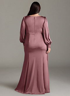 Azazie Raye Robes de demoiselle d'honneur Robe Sirène en Satin extensible Manche longue Mauve Vintage image8