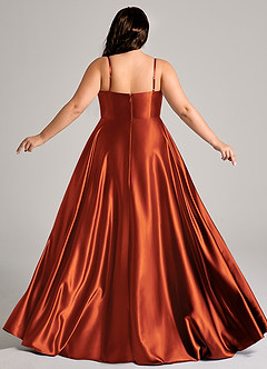 Azazie Elle Bridesmaid Dresses Paprika A-Line with Pockets Metallic Satin Dress image8