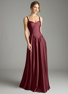 Azazie Evadina Suknie dla druhen Linia A Gorset Satyna elastyczna Do ziemi Sukienka image1