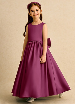 Azazie Nellia Robe Demoiselle D'honneur Fillette Robe Trapèze en Mat Satiné Arc Mûre image3