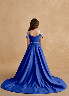 Azazie Jodi vestidos de niña de las flores Vestido de Azul Real de Satin Mate de Corte En A image2