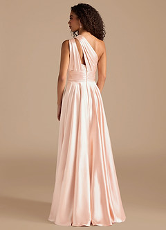 Azazie Charlize Bridesmaid Dresses Rose Gold A-Line One Shoulder Metallic Satin Dress image4