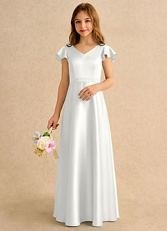 Azazie Nari Girls Formal Flower Girl Klänningar Klä A-Line i Stretch Satin med ärmar image3