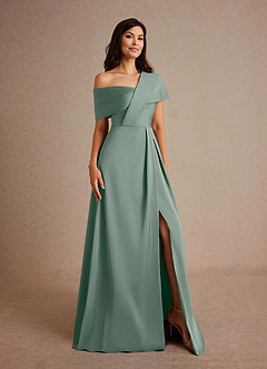 Azazie Milton Mère de la mariée Robes Robe Trapèze en Satin extensible Plissée Sauge D'argent image8