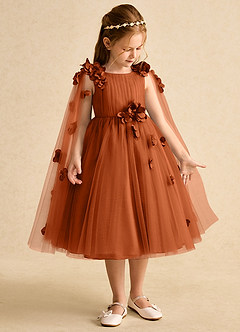 Azazie Staria Flower Girl Dresses Burnt Orange Ball-Gown Ruched Tulle Dress image7
