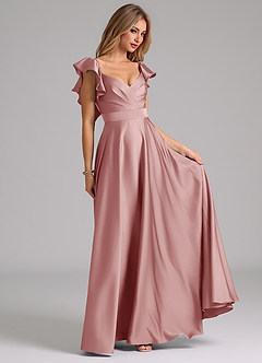 Azazie Leilani Bridesmaid Dresses Dusty Rose A-Line Ruched Stretch Satin Dress image4