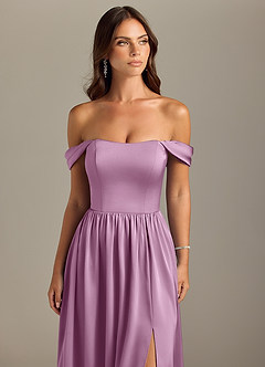 Azazie Calianna Bridesmaid Dresses Wisteria A-Line Off the Shoulder Stretch Satin Convertible Dress image4
