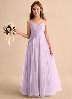 Azazie Poppy Girls Formal Abiti da Ragazza di Fiori Abito A-Line in Tulle Plissettato Lilla Glassato image3
