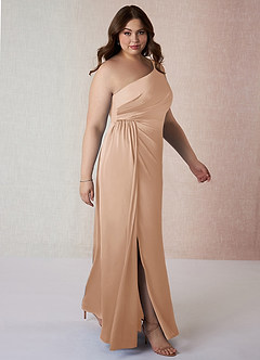 Azazie Mika Bridesmaid Dresses English Rose Sheath One Shoulder Stretch Satin Dress image11