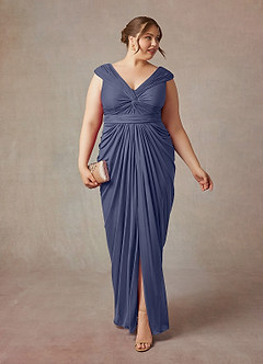 Azazie Lisolette Mother of the Bride Dresses Stormy Sheath Pleated Mesh Dress image9
