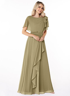Azazie Aaliyah Abiti da damigella modesti Abito A-Line con Scollo a U a Pieghe Chiffon Floor-Length image3