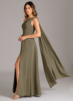 Azazie Tella Bridesmaid Dresses Willow Green A-Line One Shoulder Chiffon Dress image1