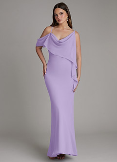 Azazie Yura Bridesmaid Dresses Lilac Mermaid Off the Shoulder Chiffon Dress image4