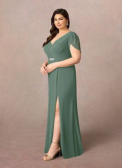 Azazie Marianne Mother of the Bride Dresses Eucalyptus Sheath V-Neck Pleated Chiffon Dress image8