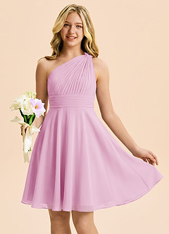 Azazie Charlize Junior Robe Trapèze en Mousseline de soie Plissé Rose Bonbon image1