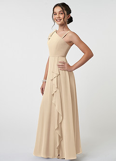 Azazie Aidy Vestido de Champán de Gasa/ Chiffon de Acampanado con Lazo image3