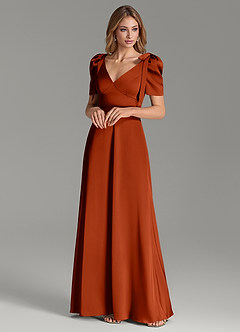 Azazie Asher Bridesmaid Dresses Paprika A-Line with Pockets Stretch Satin Dress image4
