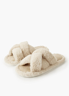 front Fuzzy pantoffels met meerdere kruisbanden