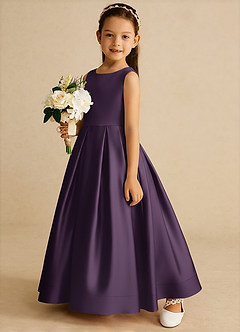 Azazie Cailee Flower Girl Dresses Plum Ball-Gown Pleated Matte Satin Dress image2