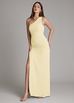 Azazie Latrice Jurken voor thuis passen Jurk van Chiffon met Kolom Ruches Citroensorbet image4