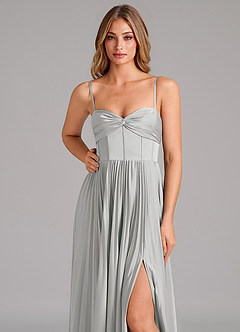 Azazie Tyla Robes de demoiselle d'honneur Robe Trapèze en Satin extensible Encolure en Forme de Cœur Argent image8