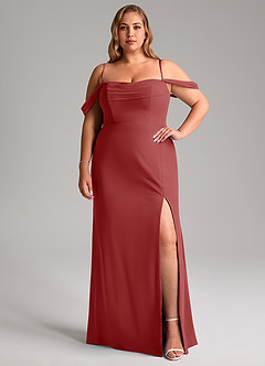 Azazie Saige Bridesmaid Dresses Rust A-Line Off the Shoulder Chiffon Convertible Dress image13