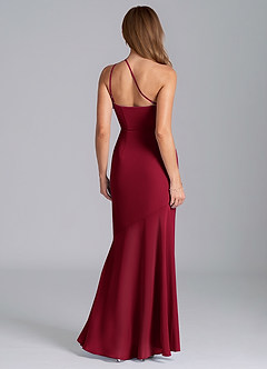 Azazie Tilla At-home Try On Dresses Burgundy Mermaid One Shoulder Chiffon Dress image2