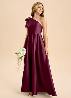 Azazie Penguin Junior Abito A-Line in Raso Elasticizzato Fiocco Gelso image6