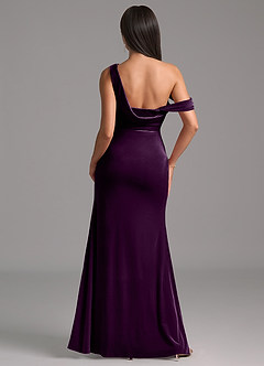 Azazie Madelyn Bridesmaid Dresses Grape Sheath One Shoulder Velvet Dress image6