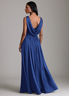 Azazie Novi Bridesmaid Dresses Royal Blue A-Line with Pockets Stretch Satin Dress image2