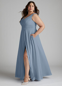 Azazie Karina Brautjungfernkleider A-Linie Plissee Chiffon Kleid Staubblau image7