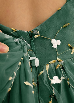 Azazie Bean Flower Girl Dresses Dark Green Ball-Gown Sleeveless Tulle Dress image6