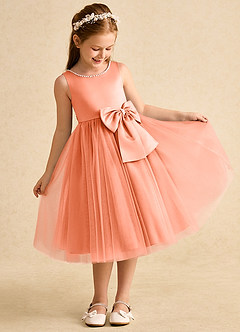 Azazie Twinsie Flower Girl Dresses Sunset A-Line Bow Tulle Dress image5