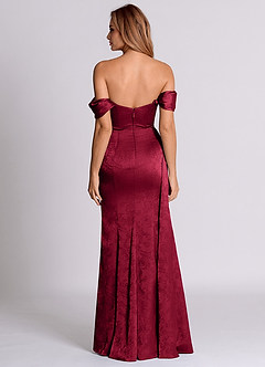 Azazie Amyra 신부 들러리 드레스 인어 오프 더 숄더 자카드 바닥 길이 드레스 image5