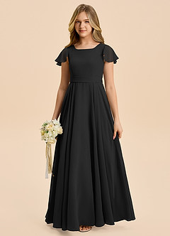 Azazie Cady Junior Black A-Line Pleated Chiffon Dress image1