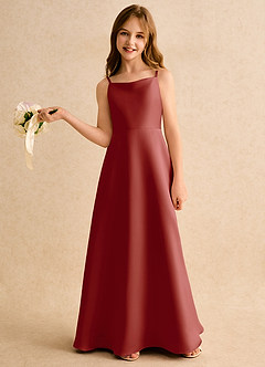 Azazie Joella Girls Formal Flower Girl Dresses Terracotta A-Line Pleated Matte Satin Dress image2