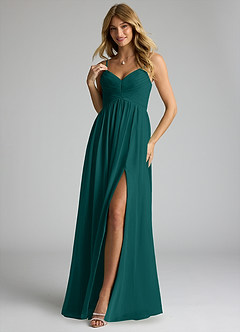 Azazie Alia Brautjungfernkleider A-Linie Plissee Chiffon Kleid Pfau image3