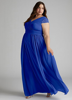 Azazie Organa Bridesmaid Dresses Royal Blue A-Line Pleated Chiffon Dress image8
