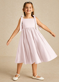 Azazie Chelsie Flower Girl Dresses Blushing Pink A-Line Bow Matte Satin Dress image1