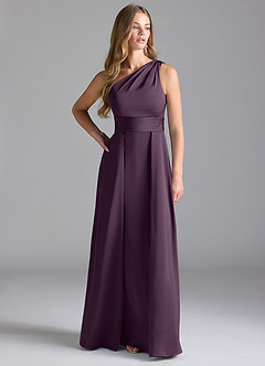 Azazie Dallas Bridesmaid Dresses Plum A-Line One Shoulder Stretch Satin Dress image3