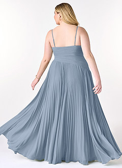 Azazie Vini Robes de demoiselle d'honneur Robe Trapèze en Mousseline de soie Col V plissé Bleu Poussiéreux image9