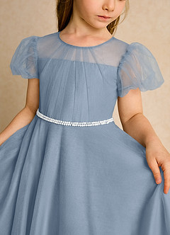 Azazie Duckie Abiti da Ragazza di Fiori Abito Principessa in Tulle Plissettato Blu Polveroso image6