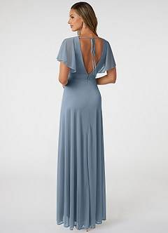 Azazie Tiara Final Sale Dusty Blue A-Line Pleated Mesh Dress image3