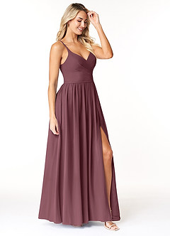 Azazie Dominic Bridesmaid Dresses Sangria A-Line V-Neck Pleated Chiffon Dress image4
