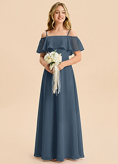 Azazie Maggie Junior Neptune A-Line Off the Shoulder Chiffon Dress image4