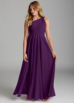 Azazie Charlize Junior A-Linie Gittergewebe Kleid Traube image4