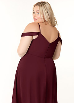 Azazie Ocean Bridesmaid Dresses Cabernet A-Line V-Neck Pleated Stretch Satin Dress image11