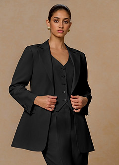 front Margaret Black Cotton Linen Blend Blazer